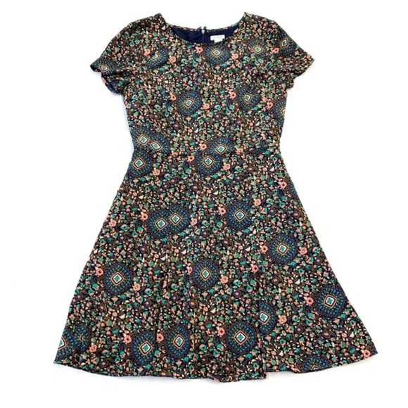 J. Crew Factory Flutter Dress Navy Green Pink Floral Size 2 - Picture 2 of 4